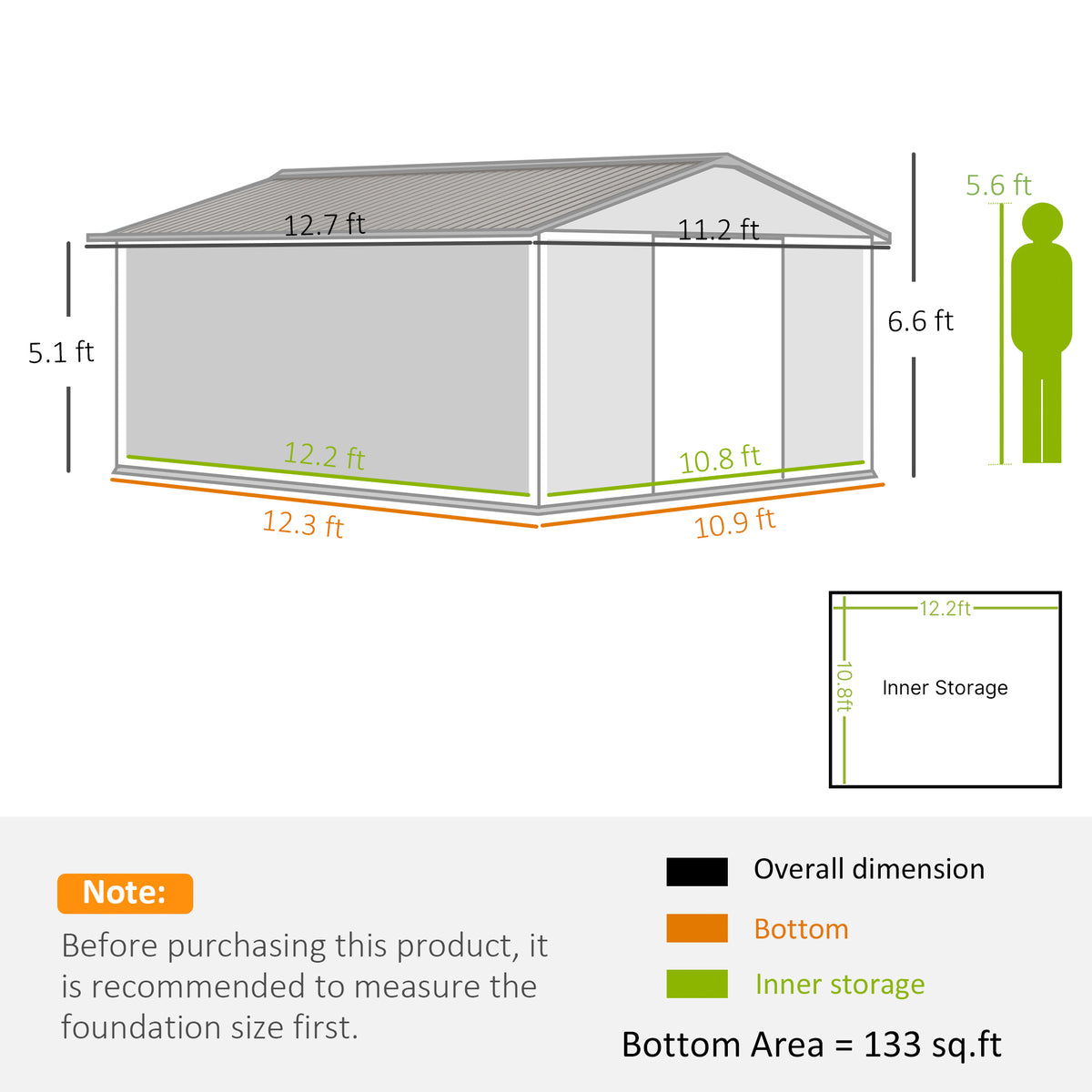 11 x 13 Garden Metal Shed Storage Shed Utility Storage with Double Locking - Image 2