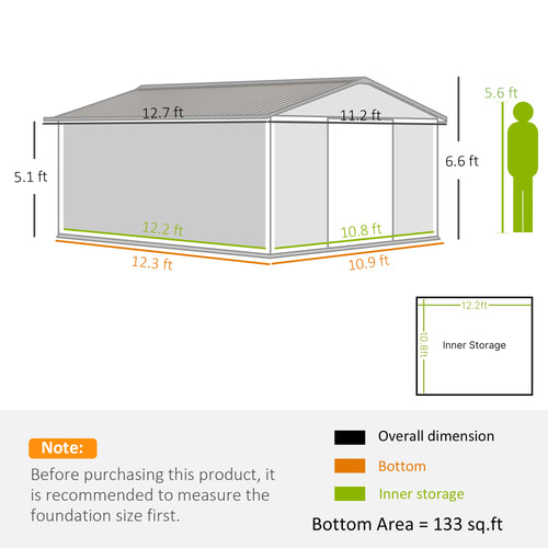 11 x 13 Garden Metal Shed Storage Shed Utility Storage with Double Locking - Image 2