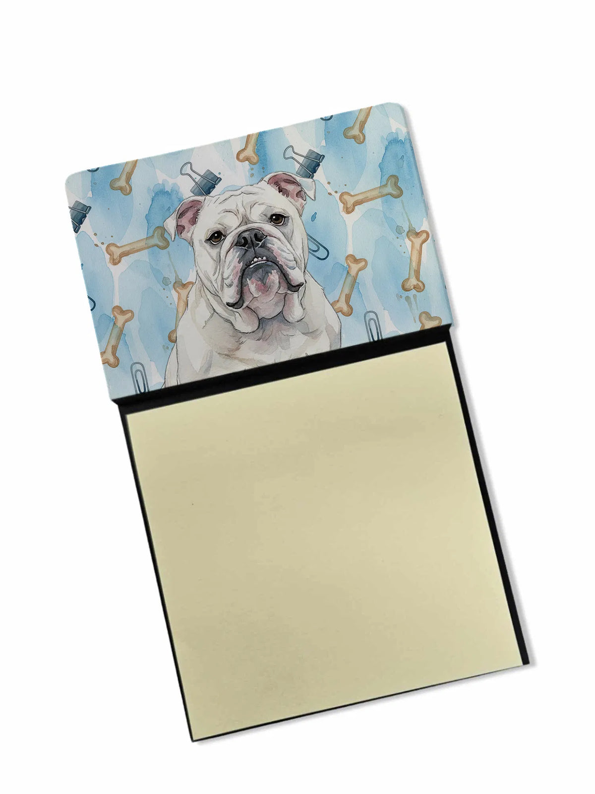 White English Bulldog Coworker Watercolor Sticky Note Holder Refillable - Image 3