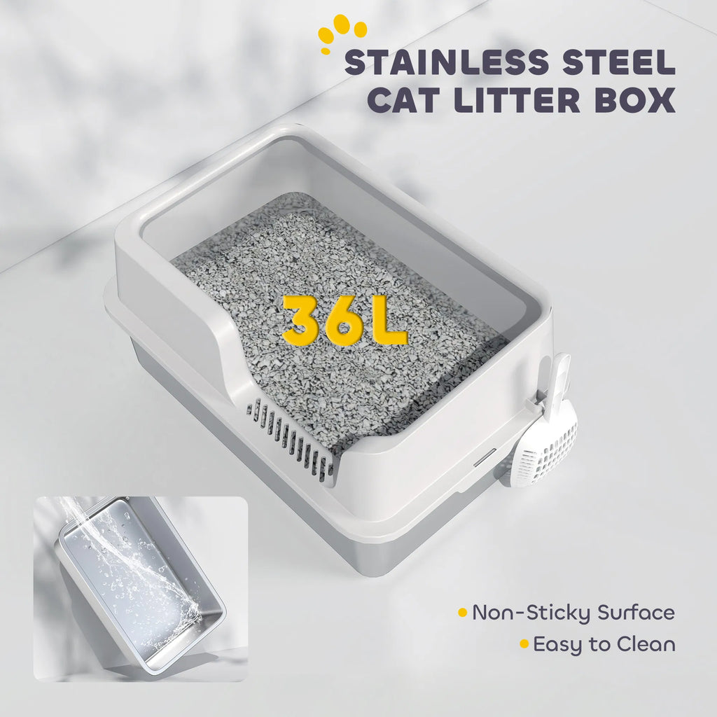 Stainless Steel Cat Litter Box with Lid with Scoop High Sided Non Stick & - Image 5