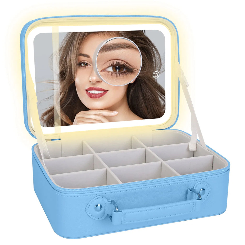 Travel Makeup Bag With 3 Light Colors Dimmable Brightness LED Mirror Detachable - Image 5