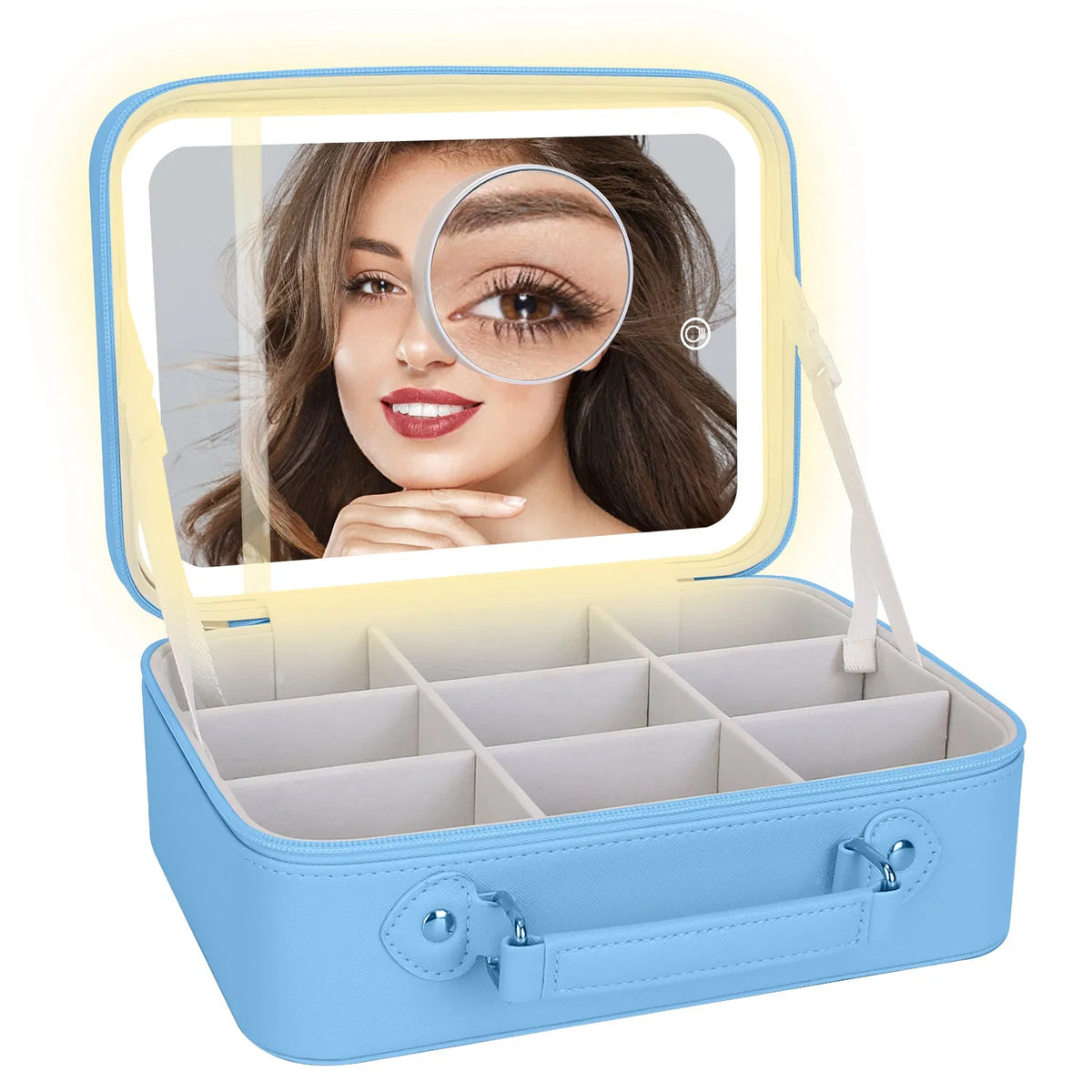 Travel Makeup Bag With 3 Light Colors Dimmable Brightness LED Mirror Detachable - Image 5
