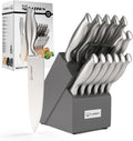 15 Piece Kitchen Knife Set 15 Pieces With Block Knives For Silver Hollow Ergonomic - Angle and Detail View