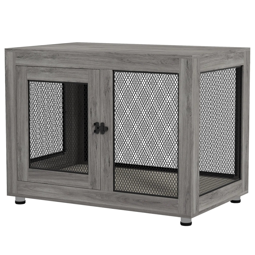 Pet Crate End Table with Water resistant Cushion or Large Medium Dogs Grey - Image 2