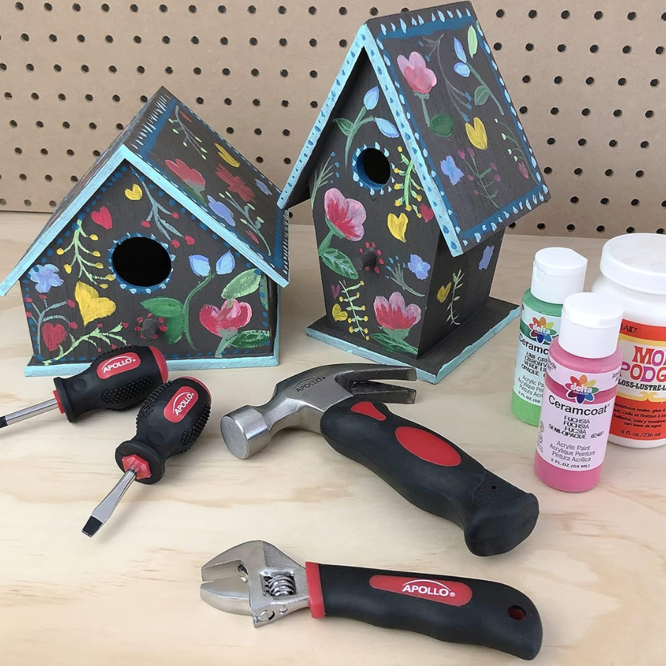 Apollo Tools 4 Piece Stubby Tool Set Mini Hammer Screwdriver And Wrench Red - Image 4