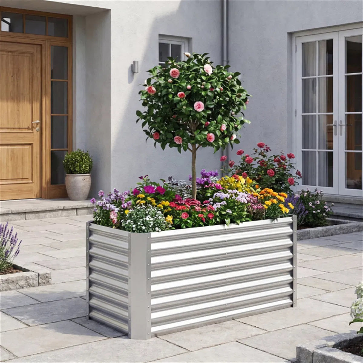 4×2×2 Ft Galvanized Steel Raised Garden Bed Outdoor Planter Box for Vegetables