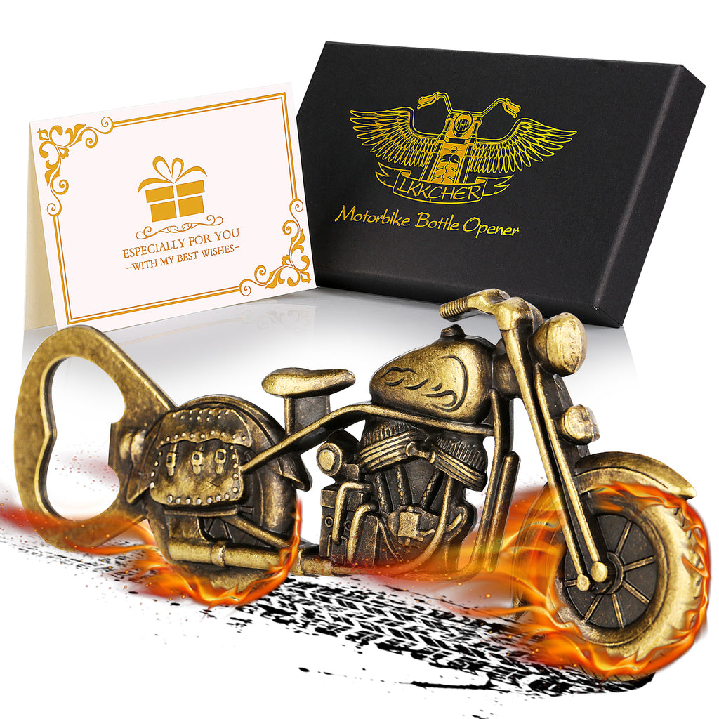 Old Style Motorcycle Beer Bottle Opener Black Gift Box With Greeting Card - Image 3