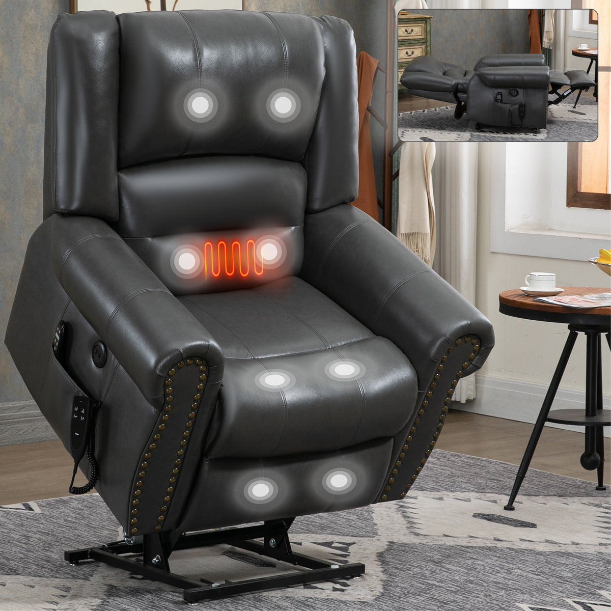 Power Lift Recliner Chair Heat Massage Dual Motor Infinite Position Up to 350 - Image 5
