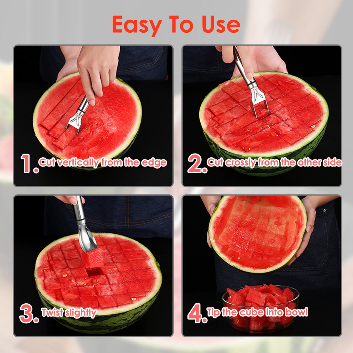 5Pcs 2 In 1 Watermelon Cutter Slicer Fork Stainless Steel Dual Head Watermelon