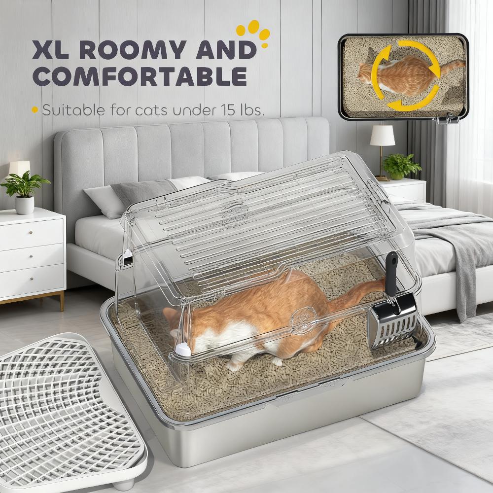 Cat Stainless Steel Litter Box For Big Cats With Flip Cover
