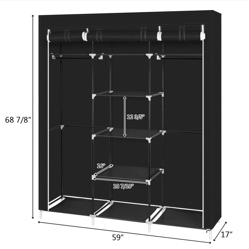 69 Inch Portable Wardrobe Double Pole Storage Rack Black - Image 4