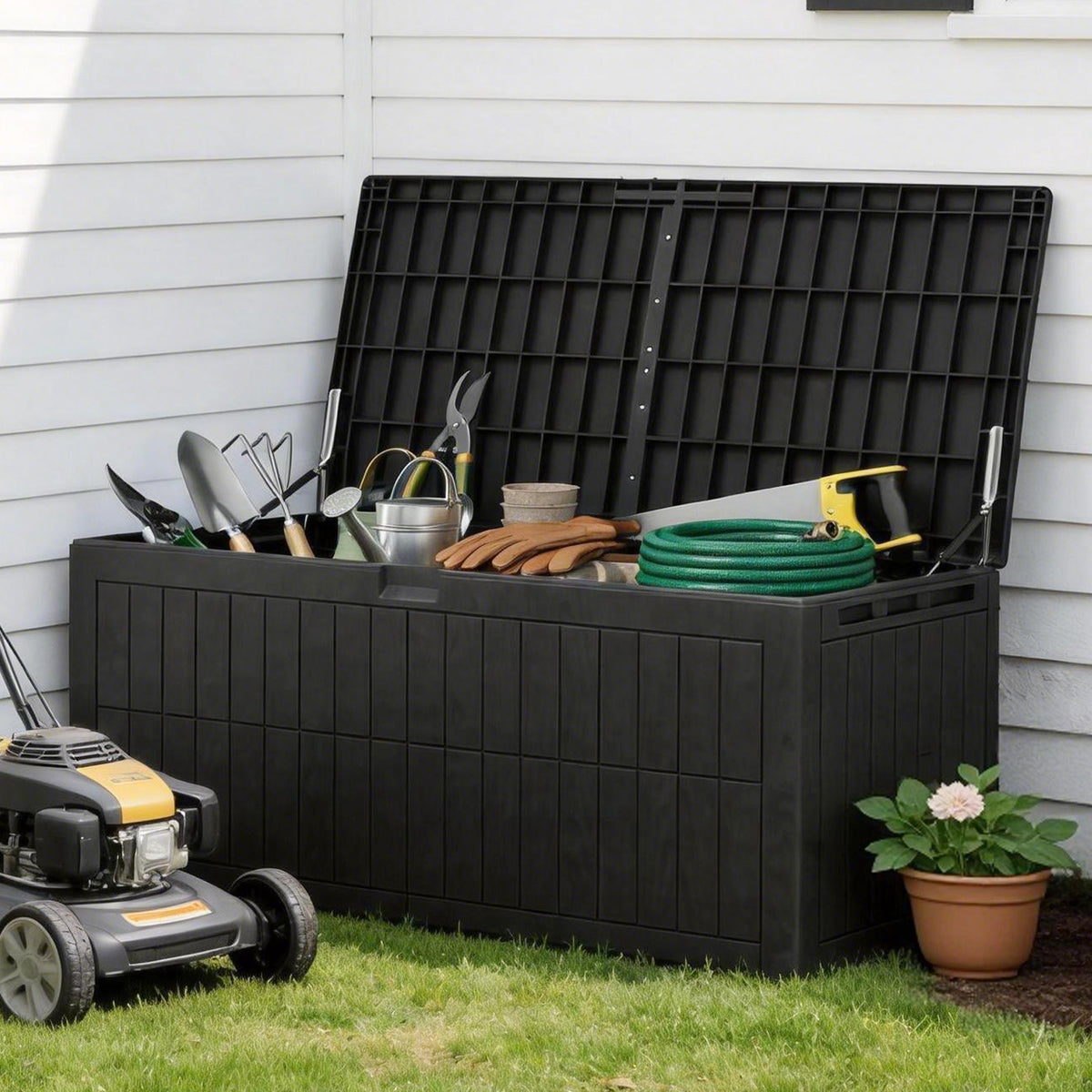 220 Gallons Outdoor Storage Box Large Capacity Water Proof Lockable Resin Deck - Image 2