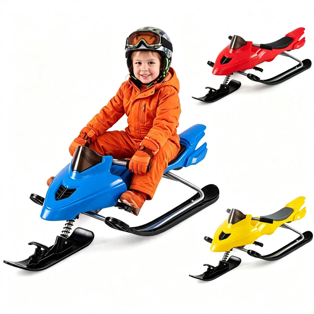 2 in 1 Kids Snow Racer Sled with Tow Rope 30 Steering & Dual Foot Brakes - Image 5
