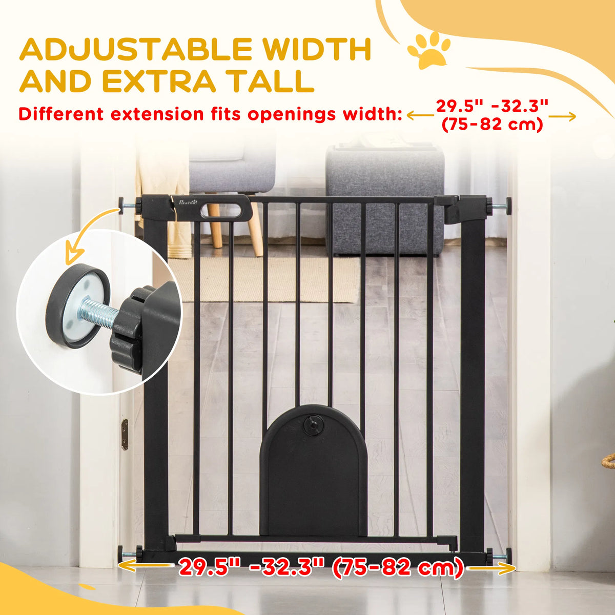 30" 32" Extra Wide Pet Gate Barrier with Small Door 30"H Dog Gate with Safety - Image 2