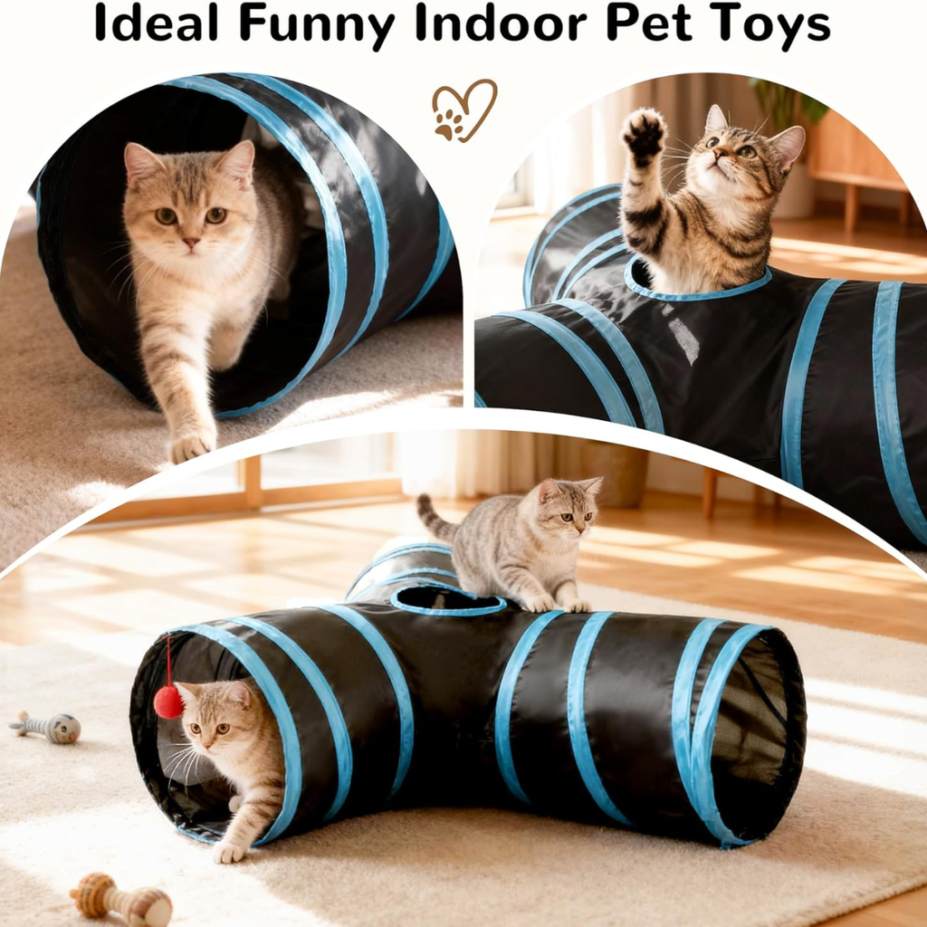 Pet Cat Tunnel Tube Toys 3 Way Collapsible Tunnels For Indoor Cats