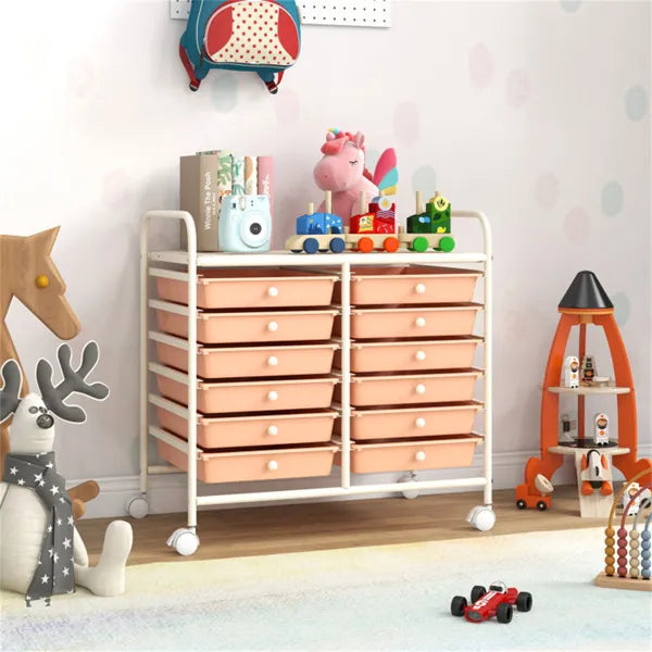 12 Drawer Rolling Storage Cart 2 Row 10 Storey Multicolor Drawers 4 Wheels - Image 3