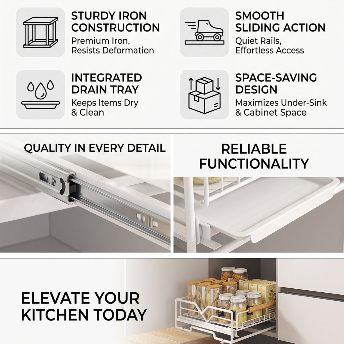 Pull Out Cabinet Organizer Iron Slide Storage Drawer Under Sink Rack - Image 5