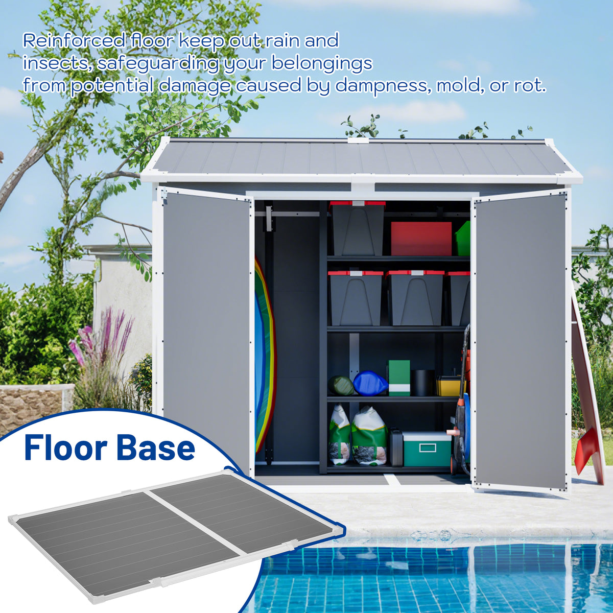Plastic Utility Shed 8x6 Ft With Floor Lockable Storage Shed For Garden Tools &