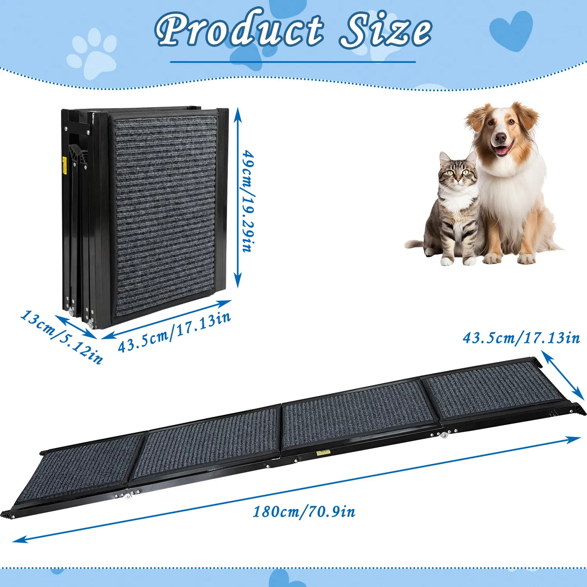 71" Long & 19" Wide Folding Dog Ramp for Car SUV & Truck Portable Pet Ramp - Image 2