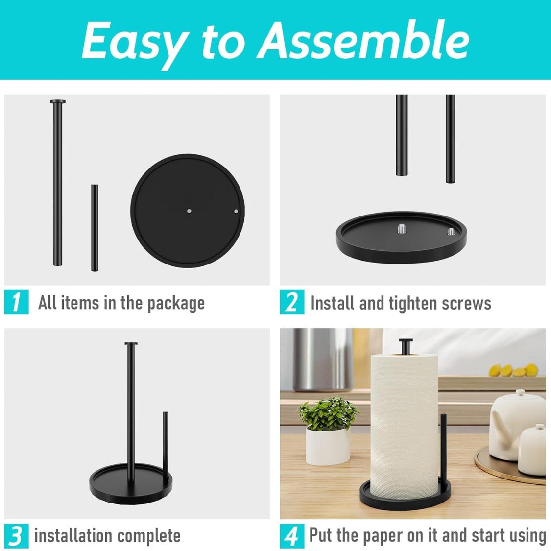 Paper Towel Holder Countertop Standing Roll With Anti Slip Weighted Base - Angle and Detail View