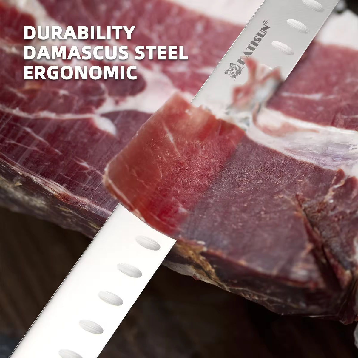 10 inch Carbon Steel Chef Knife For Beef Turkey And Ham With Triple Rivet Handle