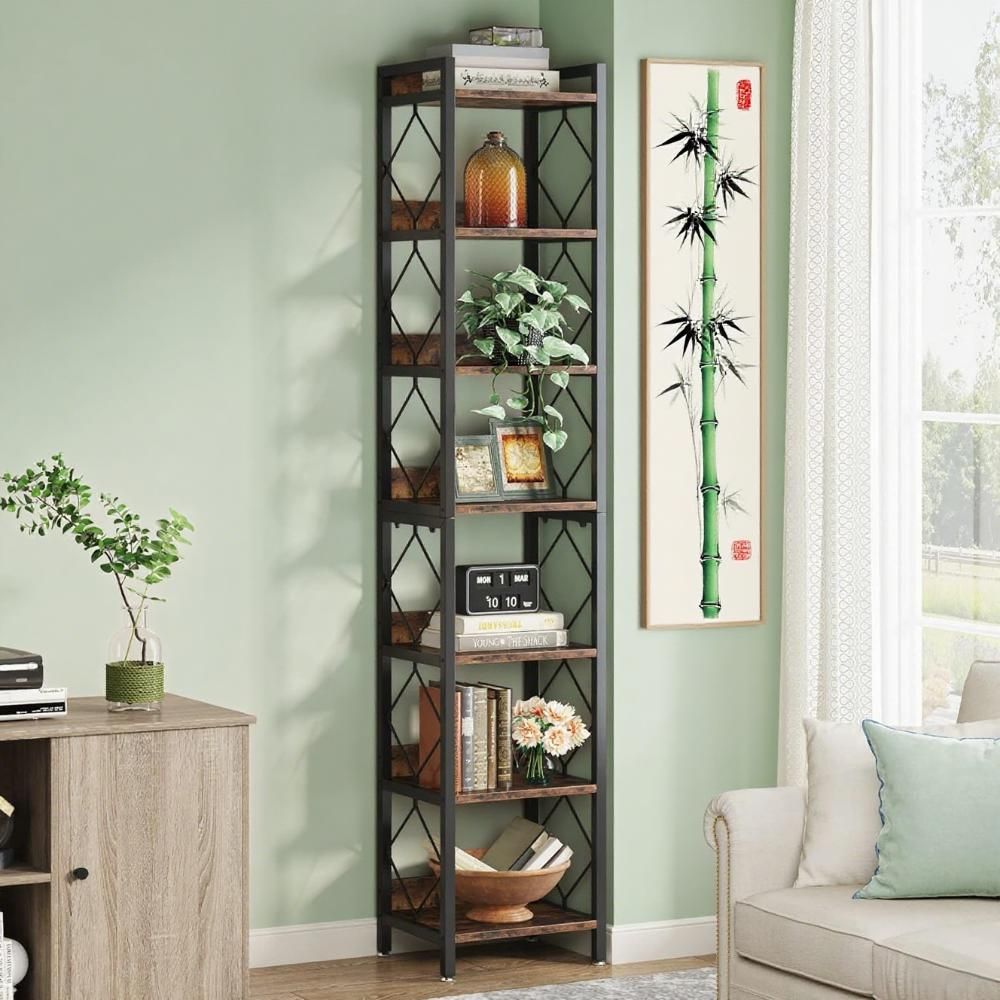 Rustic Brown Seven-Tier Storage Bookshelf