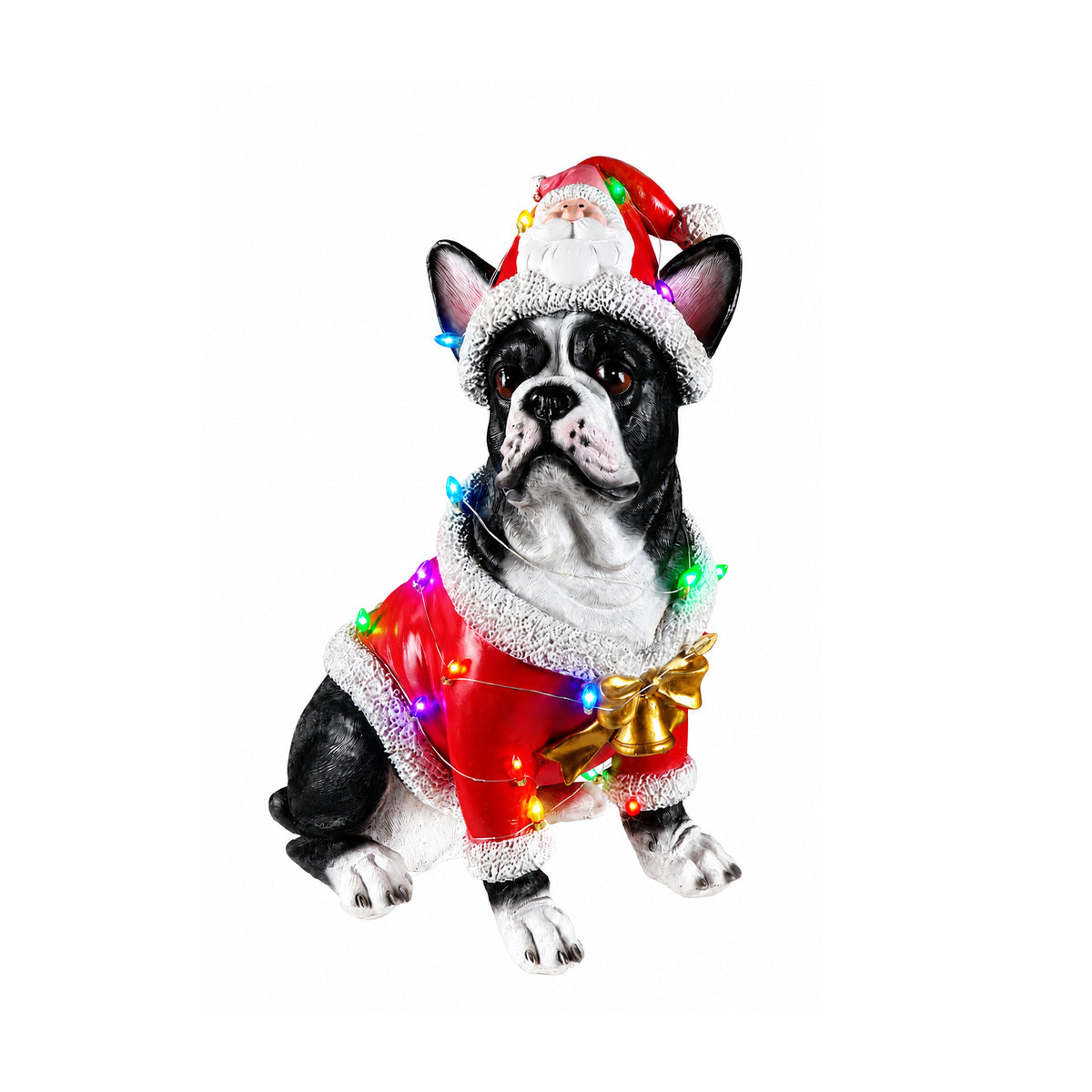 Christmas French Bulldog Statue Holiday Dog Figurine in Santa Outfit