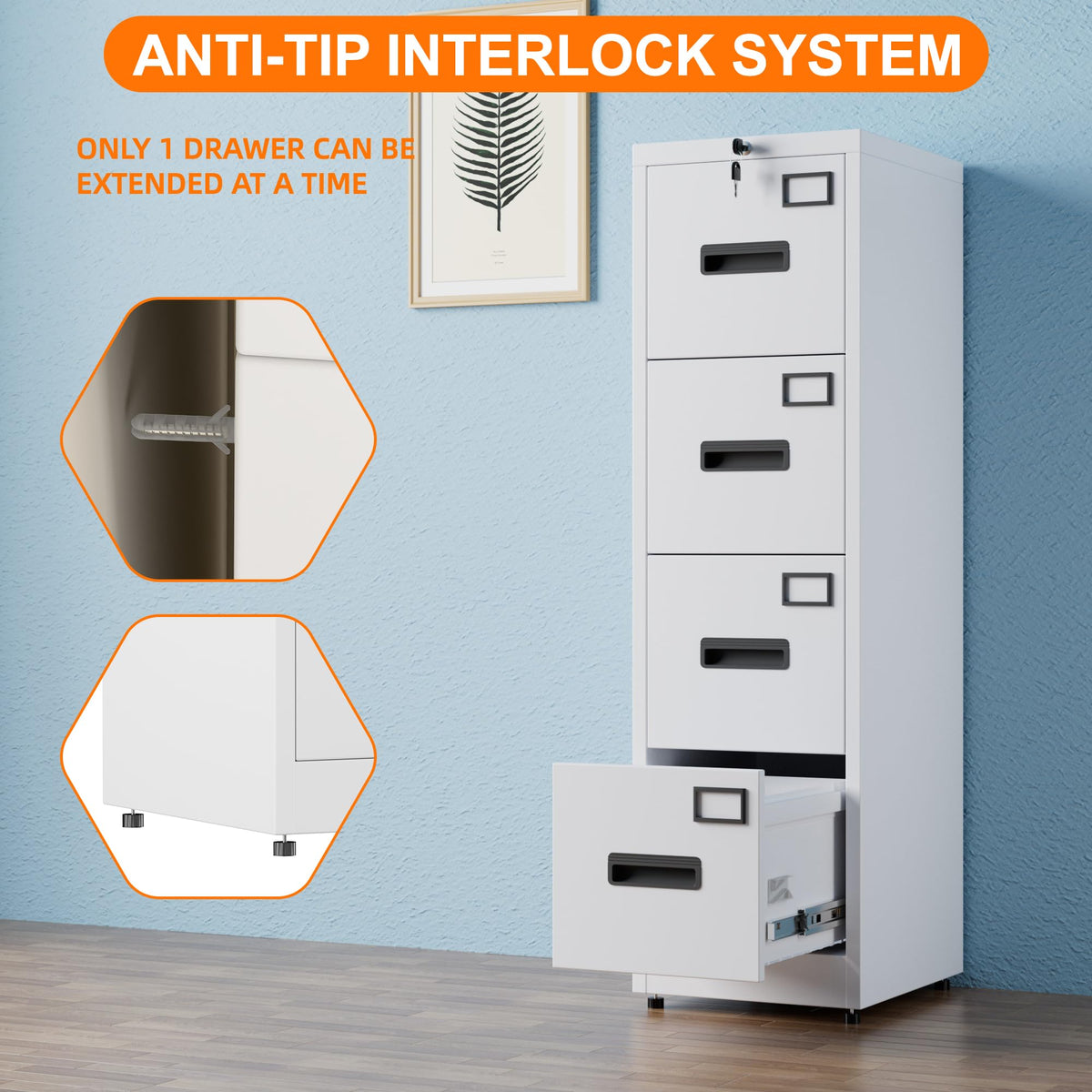 Aobabo 4 Drawer File Cabinet With Lock Vertical Metal Filing Cabinet