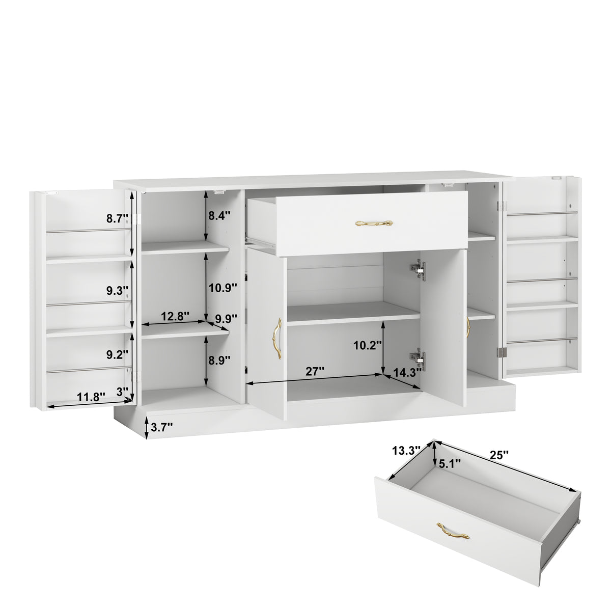 55in Sideboard Buffet Cabinet with Drawer and Four Doors
