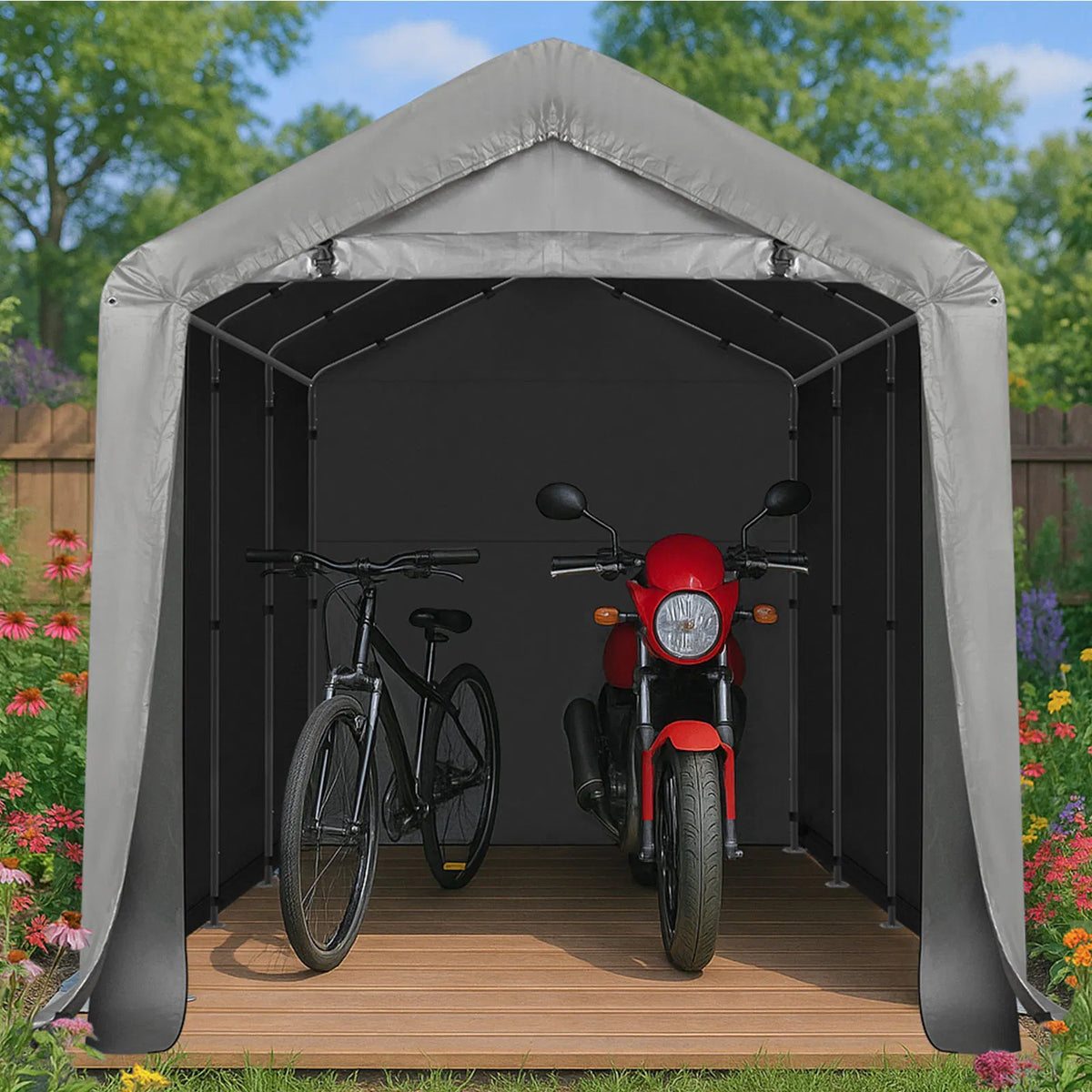 8x12ft heavy duty portable outdoor storage shelter shed with roll up zipper door - angle 5 detail