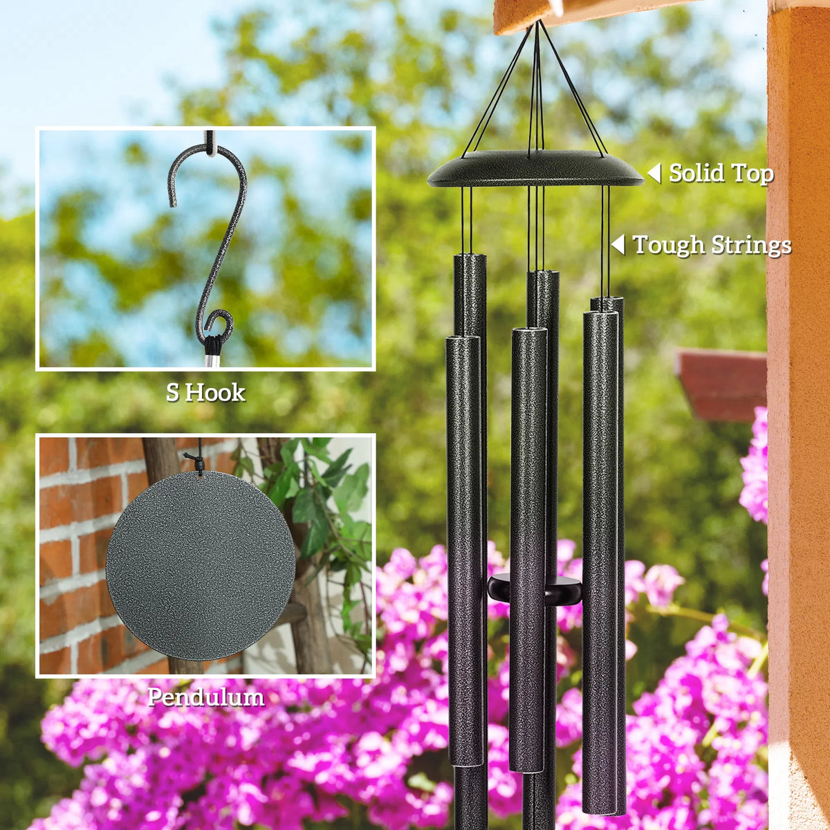 45" Wind Chimes Outdoor Deep Tone Wind Chime with 6 Aluminum Tubes and Hook for - Image 4
