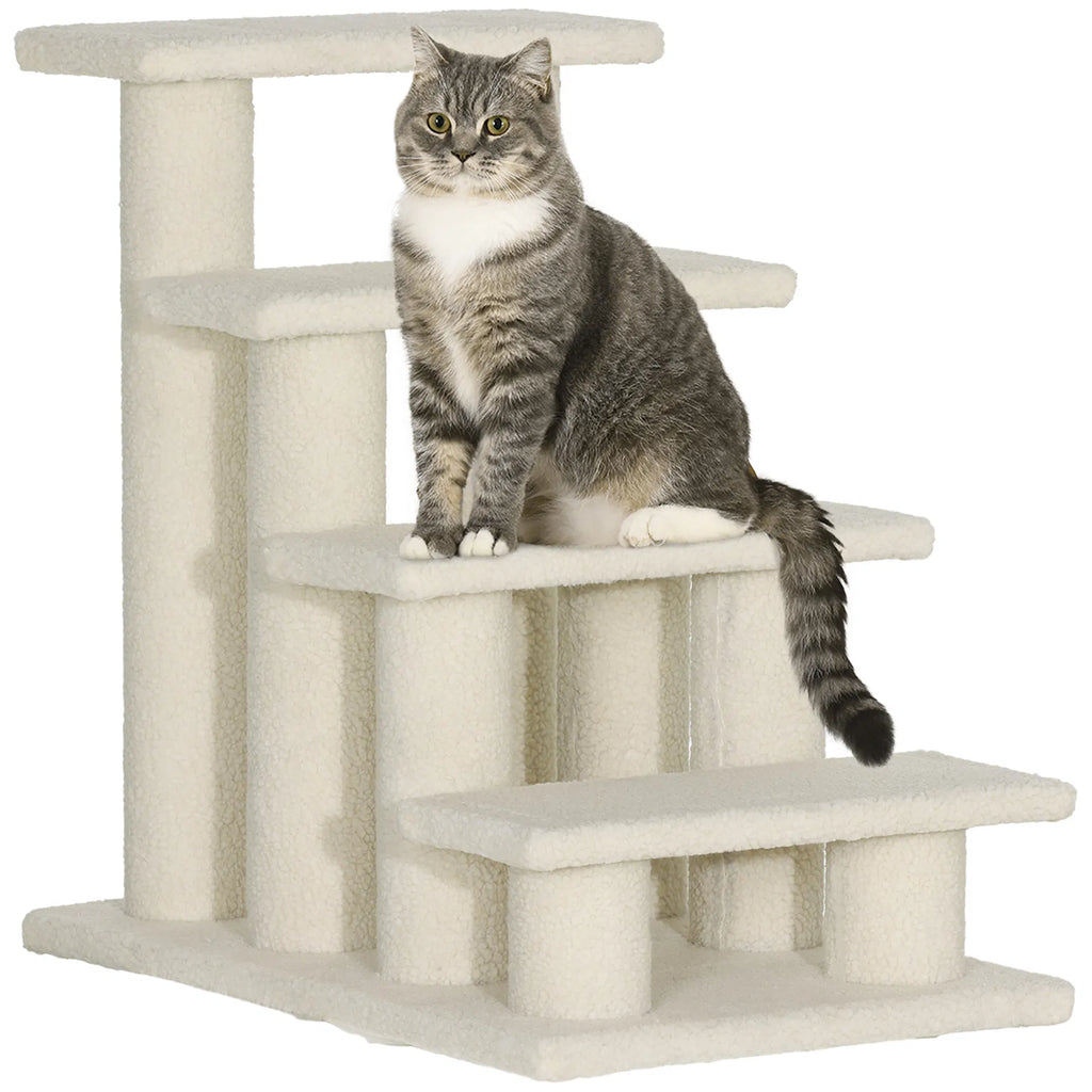 23.5" 4 Tier Pet Stairs Dog Cat Step Scratch Post Furniture Cream White - Image 2