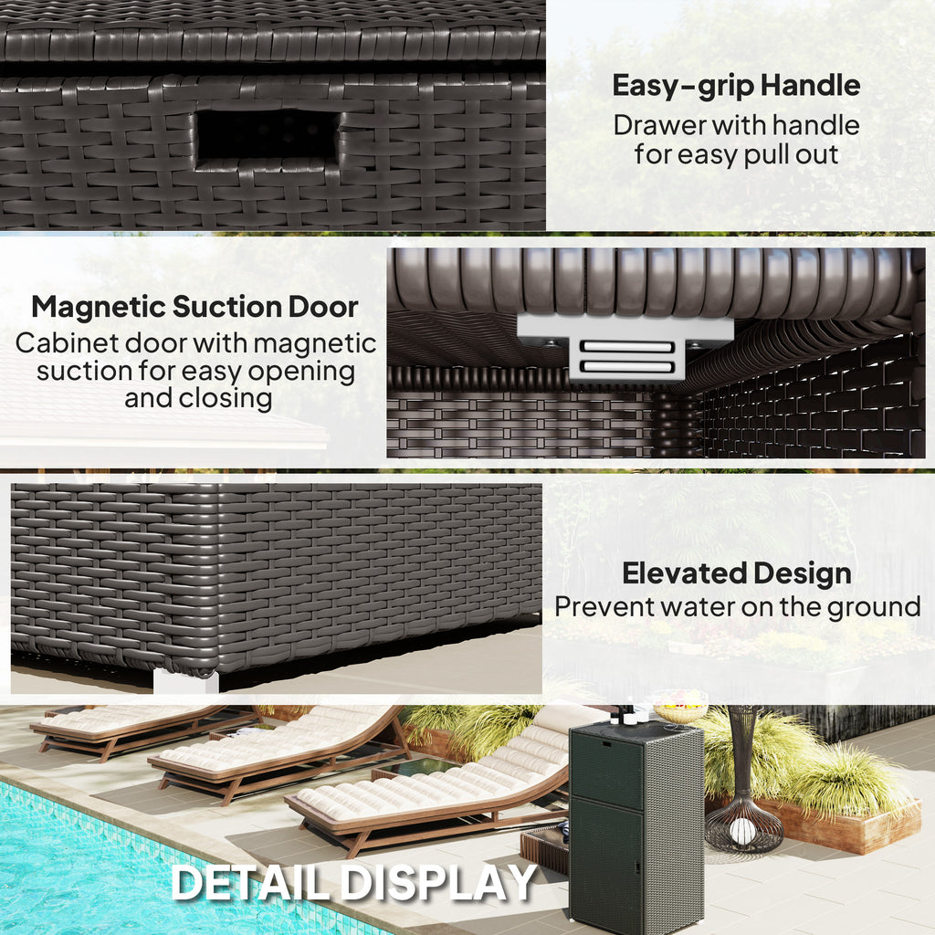 Outdoor Towel Rack For Pool W Drawer & Cabinet Dark Brown - Image 2