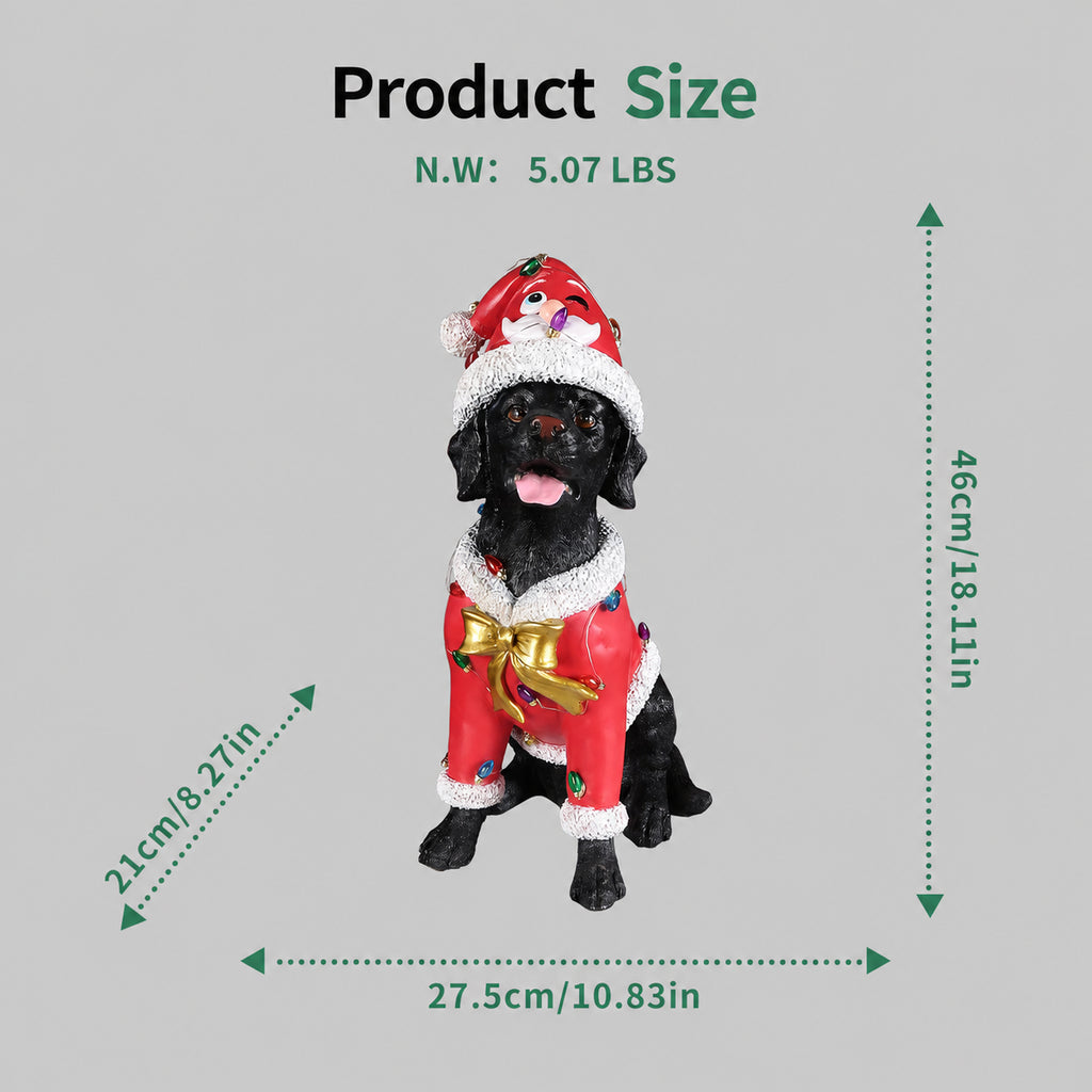 Christmas Black Labrador Retriever Statue Holiday Dog Figurine in Santa Outfit - Image 4