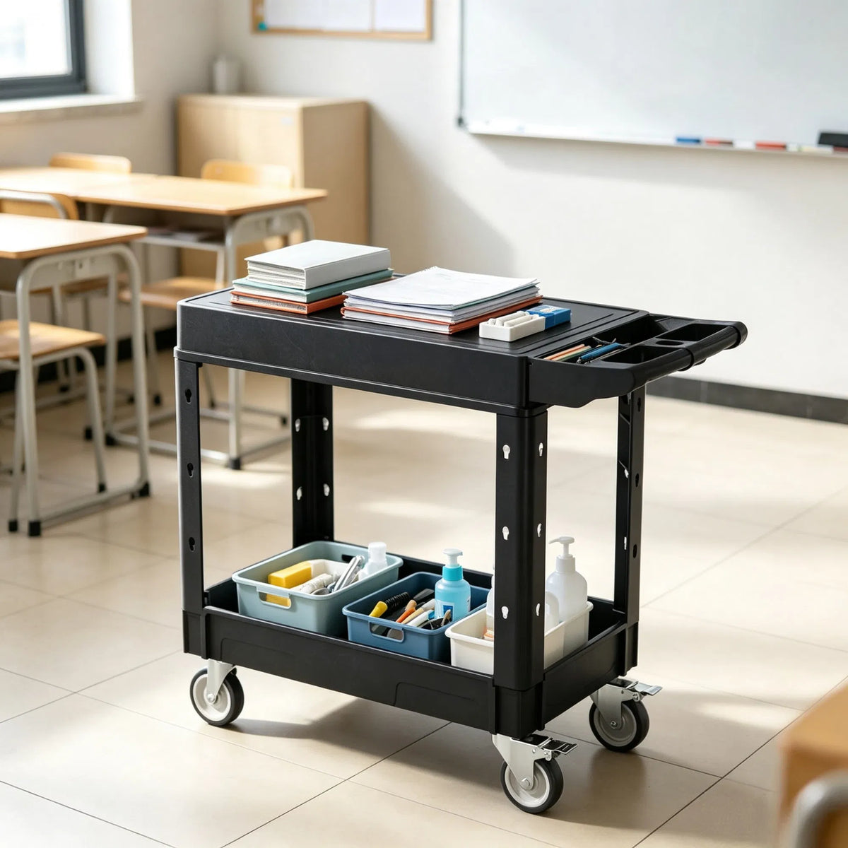 550 lbs 2 Shelf Heavy Duty Rolling Utility Service Cart 31.3 in x 17.7 in - Image 4