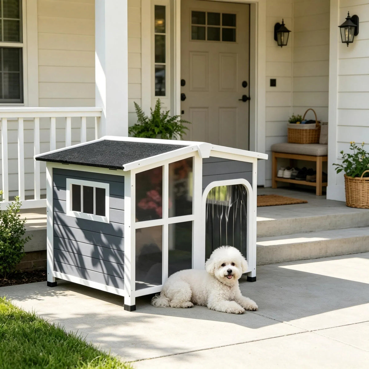 Large Dog House Cabin Style Wooden Pet Shelter with Openable Roof And Giant - Image 2