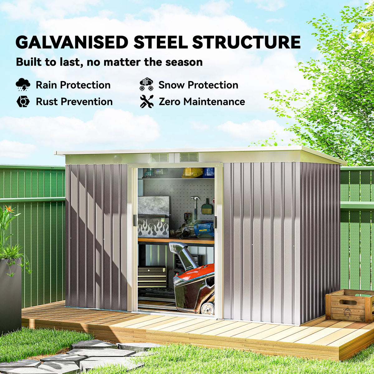 9' x 4' Garden Metal Storage Shed Outdoor Equipment Tool Box with Foundation - Image 4