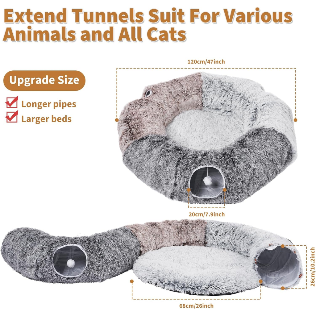 Large Cats Tunnels For Indoor Cats Fluffy Warm Cat Bed And Detachable Cave - Image 5