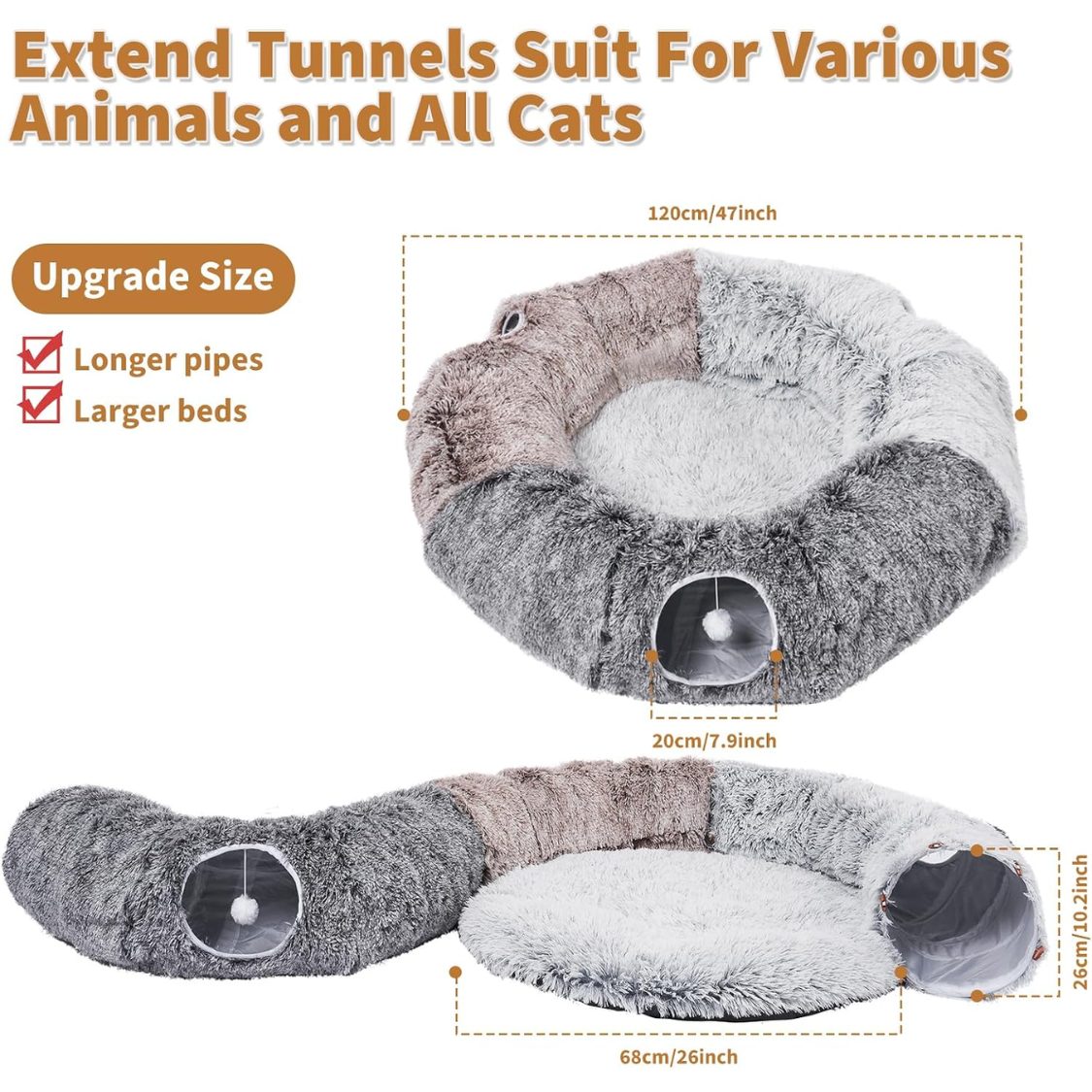 Large Cats Tunnels For Indoor Cats Fluffy Warm Cat Bed And Detachable Cave - Image 5