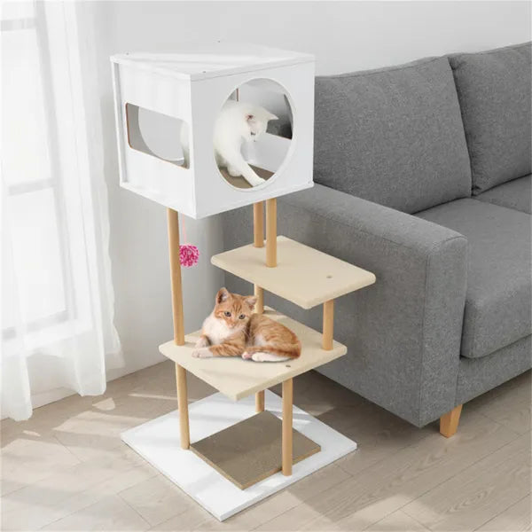 Multi Level Cat Tree With 2 Scratching Pads Dual Door Cat Condo & Anti Tipping - Image 3
