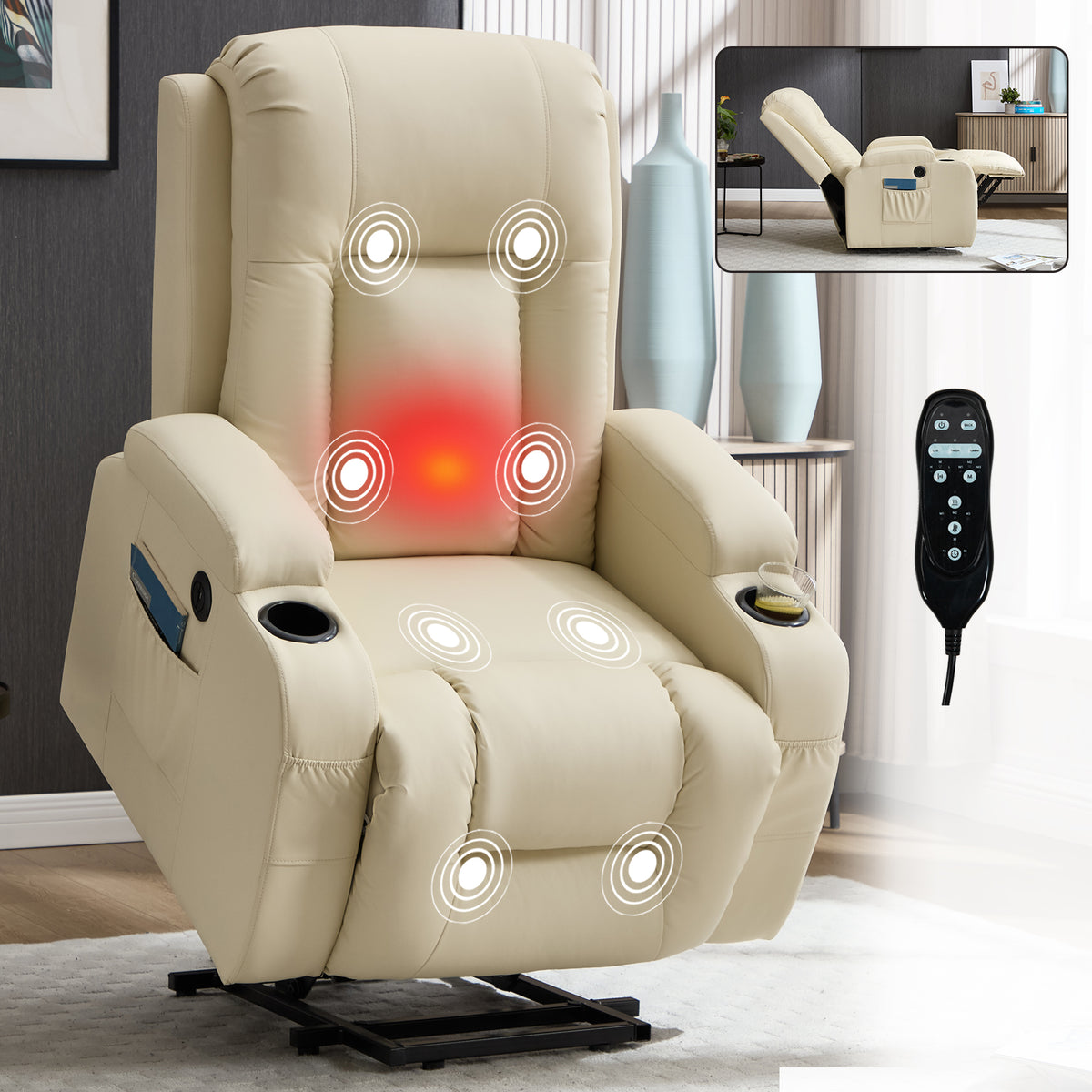 Beige PU Infinite Position Up to 350 LBS Power Lift Recliner Chair for Elderly - Image 4