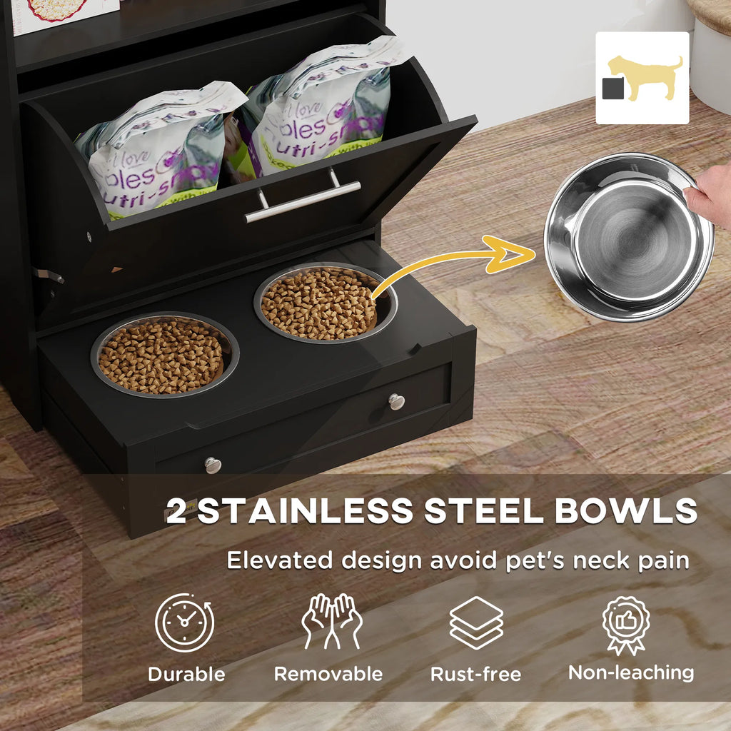 Pet Feeder Station Storage Cabinet Dog Food Storage Container with Dog Raised