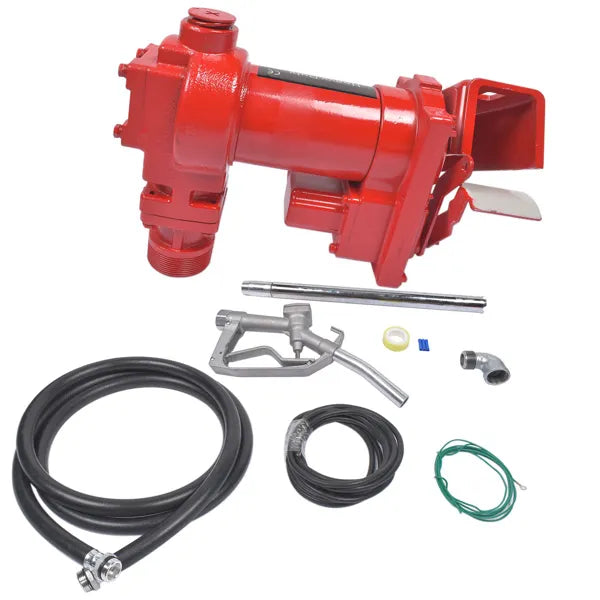 Red 12 Volt 20 GPM Fuel Transfer Pump w/ Nozzle Kit for Car Truck Tractor - Image 3