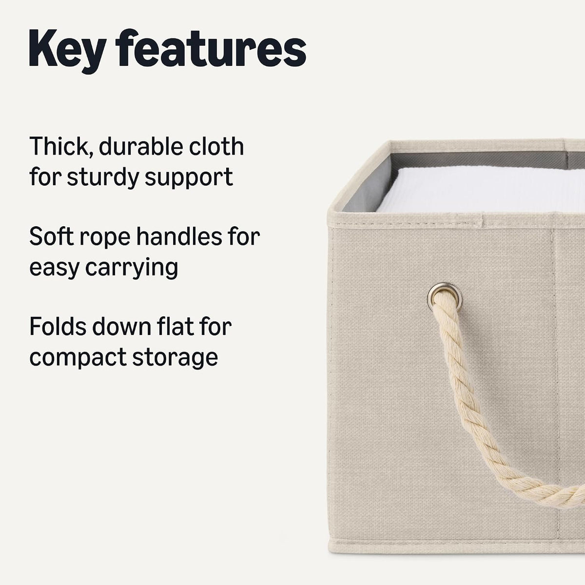 foldable storage bins with rope packaging and components