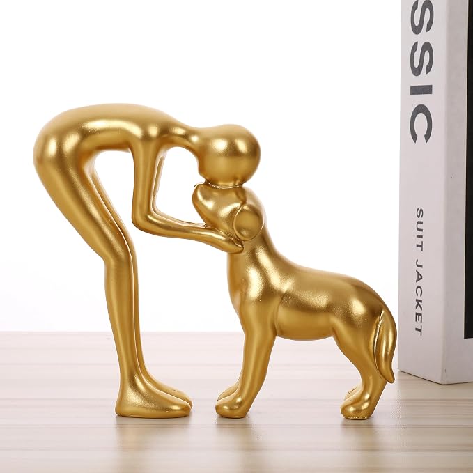 Golden Man And Dog Statue Decorative Pet Figurine Memorial Gift For Home - Image 2