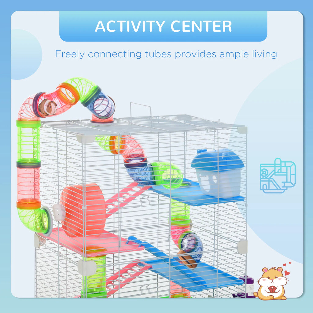 5 Tiers Hamster Cage Portable with Exercise Wheels Play Tube Water Bottle - Image 5