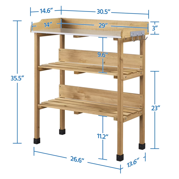 Outdoor Potting Bench Table With Storage Shelf Natural Wood - Image 2