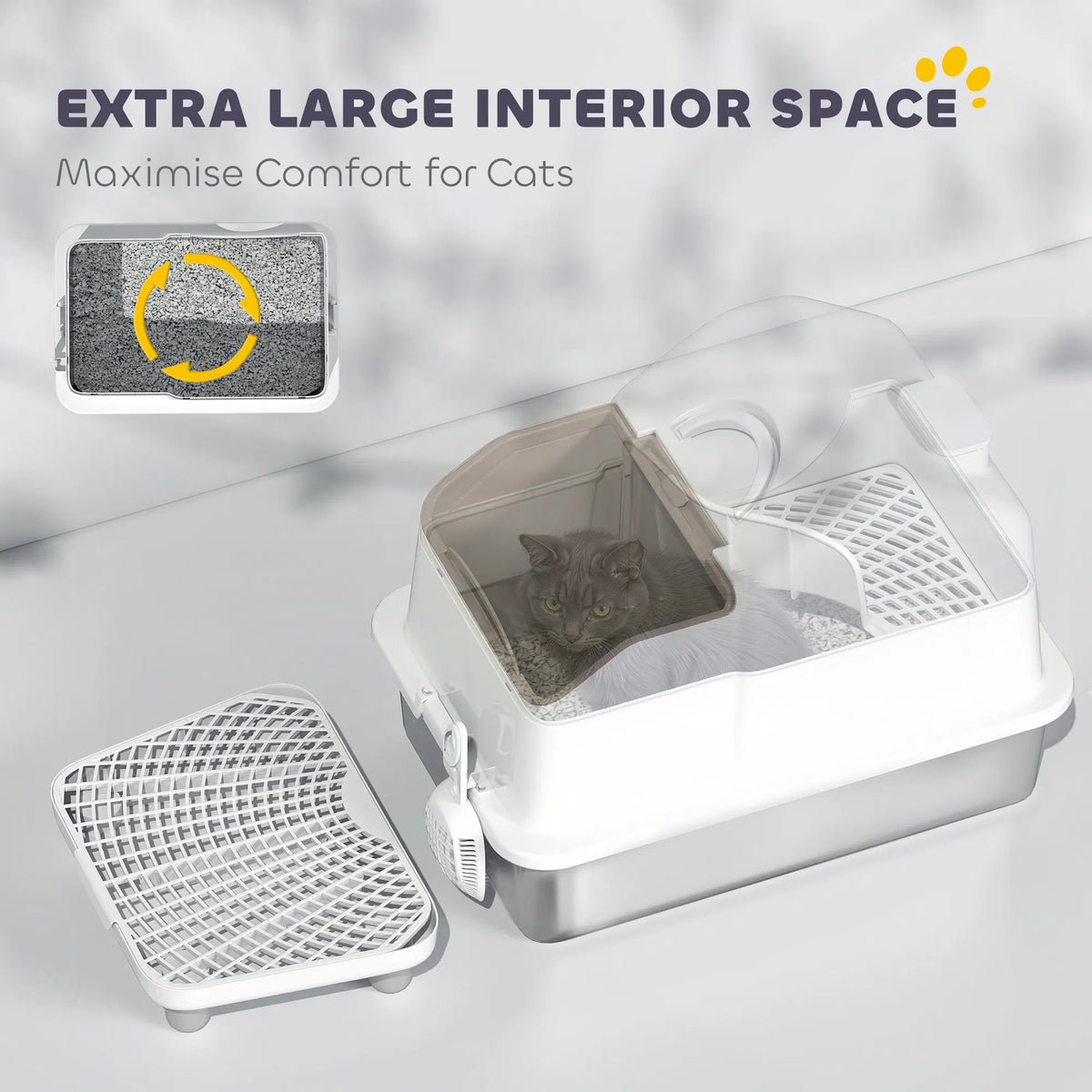 Extra Large Stainless Steel Cat Litter Box w/ High Sided Removable Lid Mats - Image 4
