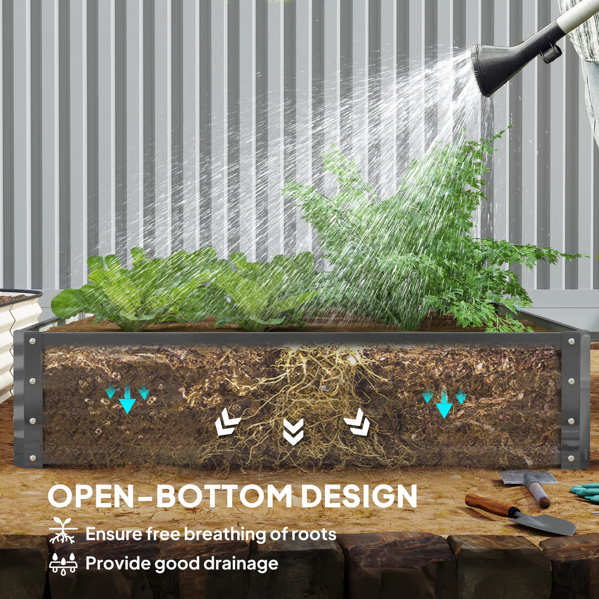 4' x 4' x 1' Raised Garden Bed Galvanized Steel Planter Box for Vegetables - Image 5