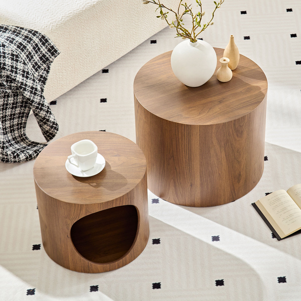 Cat Nest Nesting Stool Set Round Nesting Coffee Table Set of 2 for Living - Image 3